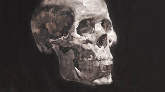 Online portrait painting course grisaille painting of a skull